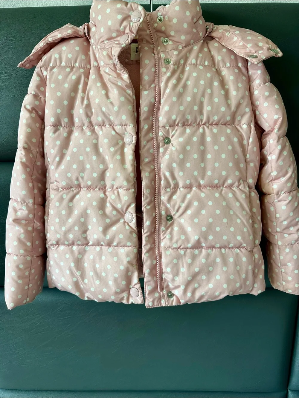 Gap Kids Girls Pink Polka Dot Puffer Jacket Hooded Small S